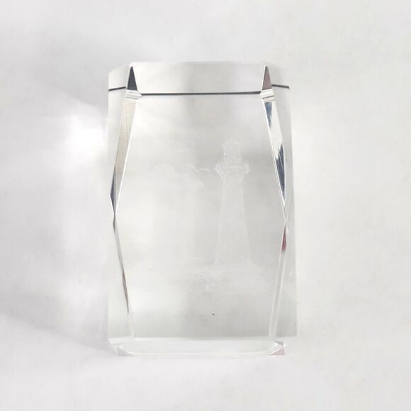 Paperweight‎ Laser Etched Prism Clear Crystal Cube Lighthouse Nautical Seagulls - Picture 6 of 13